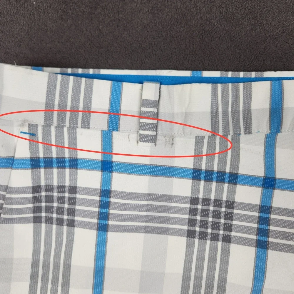 Nike Golf Shorts Mens 40 White Blue Plaid Dri-FIT Tour Performance 483588-100